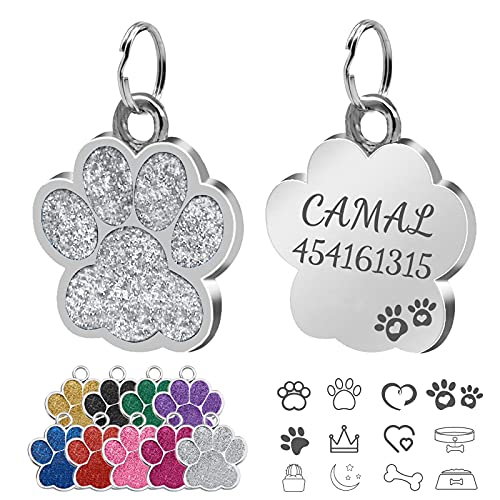 CAMAL Hundemarke mit Gravur Personalisierbar, Pfotenabdruckmotiv, 25mm, für Kleine bis Mittelgroße Hunde oder Katzen (Silber) von CAMAL