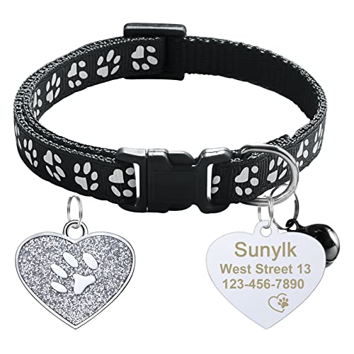 CAMAL Katzenhalsband mit Herzform Hundemarke Personalisiert, Katzenhalsband mit Sicherheitsverschluss und Glocke, Haustierhalsband für Katzen und Welpen Verstellbar 19–32 cm (Schwarz) von CAMAL