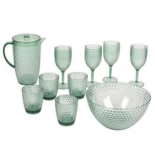 Cambridge COMBO-7986A Fete Set mit Krug, Trink- und Weingläsern und Schüssel, Diamant-Design, 10-teilig, BPA-frei, für den Einsatz im Freien, Partys, Ferienhäuser und fürs Campen, grün von CAMBRIDGE ENGLISH BY DESIGN