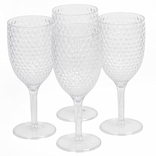 Cambridge CM07655EU7 Fete Weingläser im klar Diamantdesign, 4-teiliges Set, BPA-freier Kunststoff Weißweinkelche für den innen/Einsatz im Freien, Ideal für Partys und Camping, transparente Tassen von Cambridge