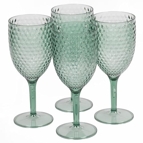 CAMBRIDGE CM07655GEU7 Fete 4-teiliges Weingläser-Set, Rotwein-Gläser, Weißweingläser im Freien/Garten, BPA-freier Kunststoff, grünem Diamanteffekt, Ferienhäuser, Camping, Partys, leicht zu reinigen von Cambridge