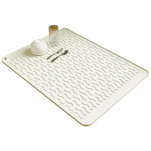 Abtropfmatte Aus Silikon Abtropfmatte Spüle Rutschfeste Hitzebeständige Abtropfmatte Geschirr Geschirrablaufmatte Abtropfmatte Silikon Für Küche Zum Trocknen Von Geschirr & Gläsern (beige, 40×30cm) von CAMEIRGOU