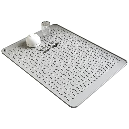 Abtropfmatte Aus Silikon Abtropfmatte Spüle Rutschfeste Hitzebeständige Abtropfmatte Geschirr Geschirrablaufmatte Abtropfmatte Silikon Für Küche Zum Trocknen Von Geschirr & Gläsern (grau, 40×30cm) von CAMEIRGOU