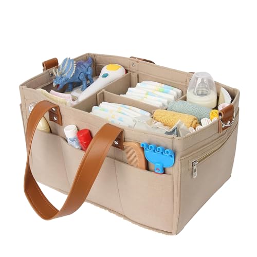 Baby Windel Caddy Filztasche Baby Wickeltasche Mit Fächern & Griffen Tragbarer Wickeltisch Organizer Multifunktionale Aufbewahrungsbox Für Windeln Aufbewahrungskorb Für Windeln, Papiertücher von CAMEIRGOU