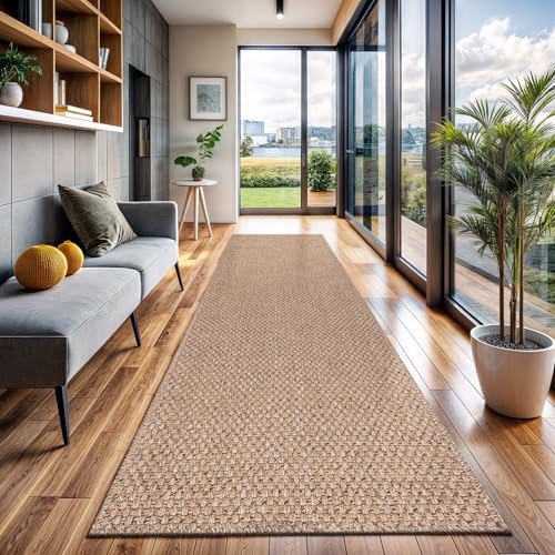 CAMILSON Easy Jute-Teppich, für drinnen und draußen, natürliche Farbe, Bauernhaus-Teppiche für Wohnzimmer und Küche, solides Boho-gewebtes Design, pflegeleicht, waschbar, für den Außenbereich von CAMILSON