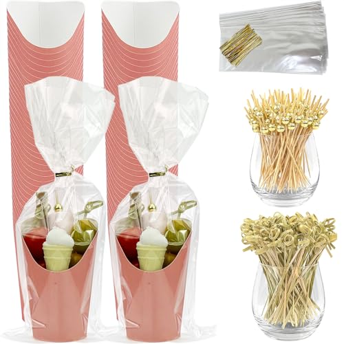 CAMKYDE Einwegbecher für Charcuterie mit Stäbchen und Beuteln, 340 ml, rosa Papier-Snack-Vorspeisen, Pommes-Frittich-Halter mit Cocktailspießen, Zahnstocher (50 Tassen + 50 Beutel + 200 Stäbchen), 50 CAMKYDE Einwegbecher für Charcuterie mit Stäbchen und Beuteln, 340 ml, rosa Papier-Snack-Vorspeisen, Pommes-Frittich-Halter mit Cocktailspießen, Zahnstocher (50 Tassen + 50 Beutel + 200 Stäbchen), 50 von CAMKYDE