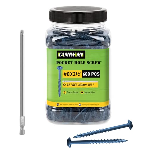 600 Stück #8 x 6,4 cm Taschenlochschrauben, Außentaschenschrauben, blau beschichtet für wetterbeständige, grobe Gewinde-Unterlegscheibenkopf, Vierkantantrieb und 150-mm-Bit im Lieferumfang enthalten 600 Stück #8 x 6,4 cm Taschenlochschrauben, Außentaschenschrauben, blau beschichtet für wetterbeständige, grobe Gewinde-Unterlegscheibenkopf, Vierkantantrieb und 150-mm-Bit im Lieferumfang enthalten von CAMNWAMN