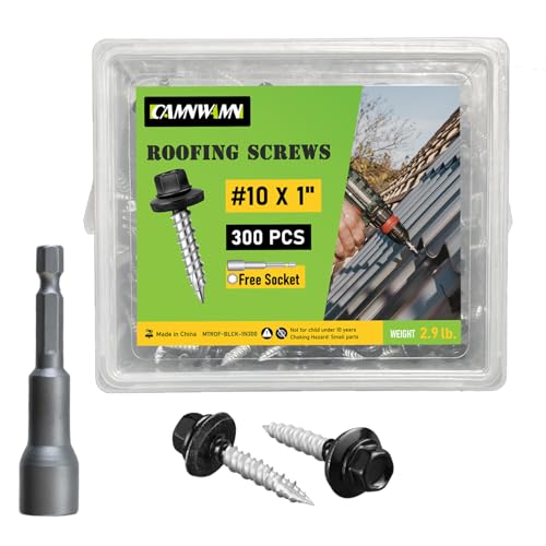 CAMNWAMN 300 Stück, # 10 x 2,5 cm schwarz lackierte Sechskant-Dachschrauben aus Metall, scharfe Spitze, Blech-Dachschraube mit Gummi-Unterlegscheibe, selbstschneidende Metall-zu-Holz-Seitenschrauben CAMNWAMN 300 Stück, # 10 x 2,5 cm schwarz lackierte Sechskant-Dachschrauben aus Metall, scharfe Spitze, Blech-Dachschraube mit Gummi-Unterlegscheibe, selbstschneidende Metall-zu-Holz-Seitenschrauben von CAMNWAMN