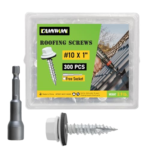 CAMNWAMN 300 Stück, # 10 x 2,5 cm weiß lackierte Sechskant-Dachschrauben aus Metall, scharfe Spitze, Blech-Dachschraube mit Gummi-Unterlegscheibe, selbstschneidende Metall-zu-Holz-Seitenschrauben CAMNWAMN 300 Stück, # 10 x 2,5 cm weiß lackierte Sechskant-Dachschrauben aus Metall, scharfe Spitze, Blech-Dachschraube mit Gummi-Unterlegscheibe, selbstschneidende Metall-zu-Holz-Seitenschrauben von CAMNWAMN