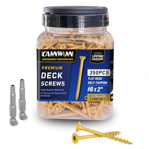 CAMNWAMN Deckschrauben # 8 x 2, 350 Stück, Holzschrauben 5,1 cm, Epoxidbeschichtet, rostbeständige Außenschrauben, Torx-Antriebskopf, T25-Stern-Bit im Lieferumfang enthalten, hellbraune von CAMNWAMN