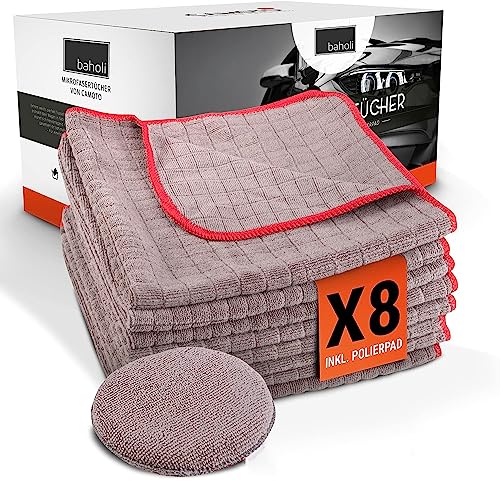 BAHOLI | 8X Mikrofasertücher inkl. 1X Polierpad extra lackschonend – Microfasertuch Autopflege 40x40cm fusselfrei & ohne Ausfransen BAHOLI | 8X Mikrofasertücher inkl. 1X Polierpad extra lackschonend – Microfasertuch Autopflege 40x40cm fusselfrei & ohne Ausfransen von BAHOLI