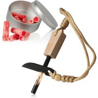 CampFeuer Feuerstahl Set mit Feuerstahl, Schaber in Klingenform und Grillanzünder in Edelstahldose von CAMPFEUER