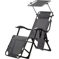 Campfeuer - Sonnenliege mit Dach, Anthrazit, Campingliege mit Arm Massagerollen, Gartenliege von CAMPFEUER