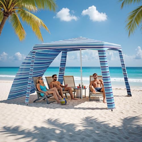Beach Cabana Strandüberdachung mit Seitenwand, tragbares Regenschirmzelt mit Sandtaschen für Familie und Freunde, einfach zu öffnender Strand-Sonnenschutz für Terrassen, Hinterhöfe und Camping Beach Cabana Strandüberdachung mit Seitenwand, tragbares Regenschirmzelt mit Sandtaschen für Familie und Freunde, einfach zu öffnender Strand-Sonnenschutz für Terrassen, Hinterhöfe und Camping von CAMPHILL