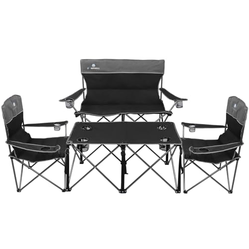 CAMPHILL Campingstuhl-Set mit 4 Stück – Outdoor-Klappstühle mit Tisch, robuster Rasenstuhl mit Getränkehalter, zusammenklappbares Set beinhaltet ein Sofasessel, zwei Einzelstühle und einen Tisch CAMPHILL Campingstuhl-Set mit 4 Stück – Outdoor-Klappstühle mit Tisch, robuster Rasenstuhl mit Getränkehalter, zusammenklappbares Set beinhaltet ein Sofasessel, zwei Einzelstühle und einen Tisch von CAMPHILL