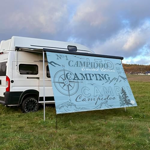 CAMPIDOO Textil Sonnensegel CAMPIDOO Selected Blau | Höhe 200cm | hochwertiger Fotodruck inkl. Keder-Befestigung | Markisen-Vorderwand - Länge/Keder: 550cm / 5 mm Keder (z.B. für Thule) von CAMPIDOO