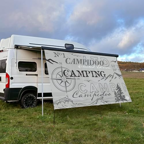 CAMPIDOO Textil Sonnensegel CAMPIDOO Selected Grau | Höhe 200cm | hochwertiger Fotodruck inkl. Keder-Befestigung | Markisen-Vorderwand - Länge/Keder: 400cm / 5 mm Keder (z.B. für Thule) von CAMPIDOO