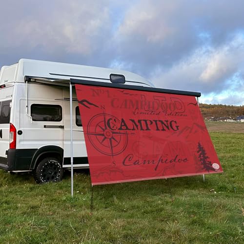 CAMPIDOO Textil Sonnensegel CAMPIDOO Selected Rot | Höhe 200cm | hochwertiger Fotodruck inkl. Keder-Befestigung | Markisen-Vorderwand - Länge/Keder: 380cm / 5 mm Keder (z.B. für Thule) von CAMPIDOO