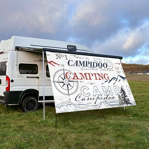 CAMPIDOO Textil Sonnensegel CAMPIDOO Selected Weiß | Höhe 200cm | hochwertiger Fotodruck inkl. Keder-Befestigung | Markisen-Vorderwand - Länge/Keder: 300cm / 5 mm Keder (z.B. für Thule) von CAMPIDOO