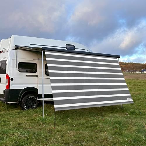 CAMPIDOO Textil Sonnensegel HORIZONT Stripe Weiß/Grau | Höhe 200cm | hochwertiger Fotodruck inkl. Keder-Befestigung | Markisen-Vorderwand - Länge/Keder: 580cm / 5 mm Keder (z.B. für Thule) von CAMPIDOO