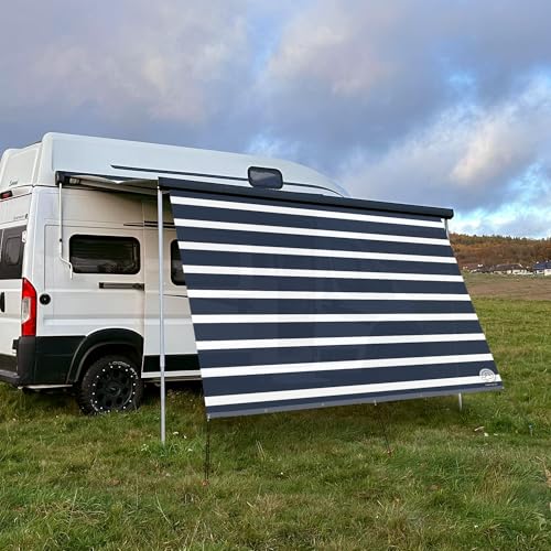 CAMPIDOO Textil Sonnensegel HORIZONT Stripe Weiß/Navy | Höhe 200cm | hochwertiger Fotodruck inkl. Keder-Befestigung | Markisen-Vorderwand - Länge/Keder: 500cm / 5 mm Keder (z.B. für Thule) von CAMPIDOO