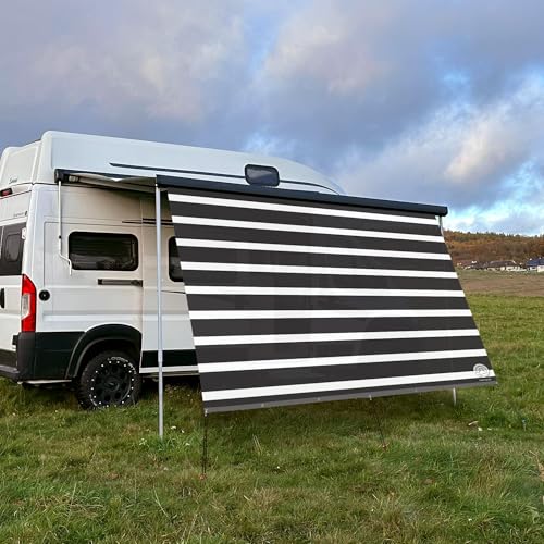 CAMPIDOO Textil Sonnensegel HORIZONT Stripe Weiß/Schwarz | Höhe 200cm | hochwertiger Fotodruck inkl. Keder-Befestigung | Markisen-Vorderwand - Länge/Keder: 480cm / 5 mm Keder (z.B. für Thule) von CAMPIDOO