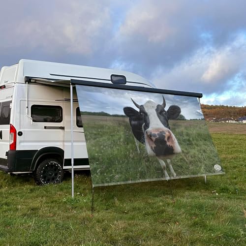 CAMPIDOO Textil Sonnensegel Kuh Berta | Höhe 200cm | hochwertiger Fotodruck inkl. Keder-Befestigung | Markisen-Vorderwand - Länge/Keder: 400cm / 5 mm von CAMPIDOO