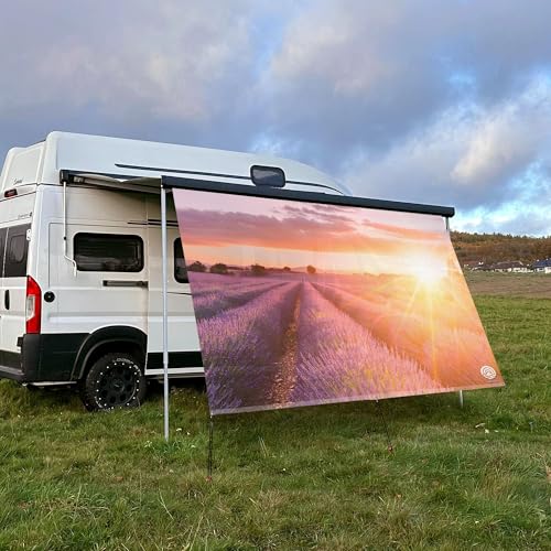 CAMPIDOO Textil Sonnensegel LAVENDELFELD | Höhe 200cm | hochwertiger Fotodruck inkl. Keder-Befestigung | Markisen-Vorderwand - Länge/Keder: 380cm / 5 mm von CAMPIDOO