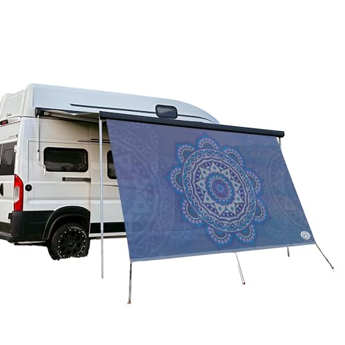 CAMPIDOO Textil Sonnensegel | Mandala BLAU Fotodruck | Sonnen- und Sichtschutz | Markisen Vorderwand | Kederleisten Befestigung | Camping Zubehör von CAMPIDOO