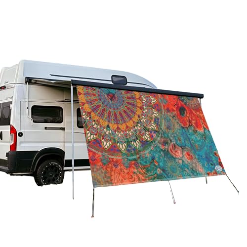 CAMPIDOO Textil Sonnensegel | Mandala BUNT Fotodruck | Sonnen- und Sichtschutz | Markisen Vorderwand | Kederleisten Befestigung | Camping Zubehör von CAMPIDOO