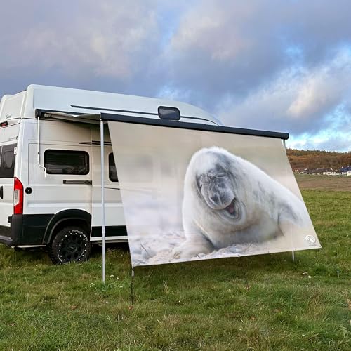 CAMPIDOO Textil Sonnensegel Robbe | Höhe 200cm | hochwertiger Fotodruck inkl. Keder-Befestigung | Markisen-Vorderwand - Länge/Keder: 450cm / 5 mm von CAMPIDOO