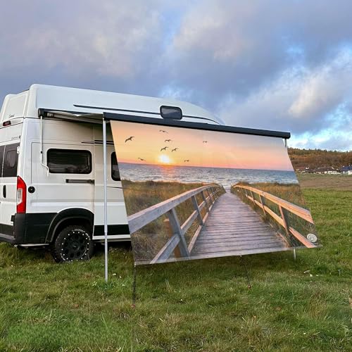 CAMPIDOO Textil Sonnensegel STRANDBRÜCKE | Höhe 200cm | hochwertiger Fotodruck inkl. Keder-Befestigung | Markisen-Vorderwand - Länge/Keder: 400cm / 5 mm von CAMPIDOO