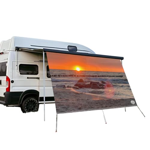 CAMPIDOO Textil Sonnensegel | Sonnenuntergang KÜHLUNGSBORN Fotodruck | Sonnen- und Sichtschutz | Markisen Vorderwand | Kederleisten Befestigung | Camping Zubehör (200x200 cm) von CAMPIDOO