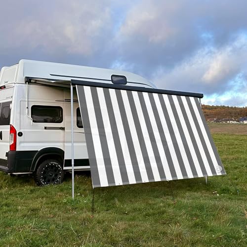 CAMPIDOO Textil Sonnensegel Stripe Weiß/Grau | Höhe 200cm | hochwertiger Fotodruck inkl. Keder-Befestigung | Markisen-Vorderwand - Länge/Keder: 500cm / 5 mm Keder (z.B. für Thule) von CAMPIDOO