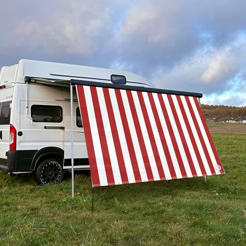 CAMPIDOO Textil Sonnensegel Stripe Weiß/Rot | Höhe 200cm | hochwertiger Fotodruck inkl. Keder-Befestigung | Markisen-Vorderwand - Länge/Keder: 450cm / 5 mm Keder (z.B. für Thule) von CAMPIDOO