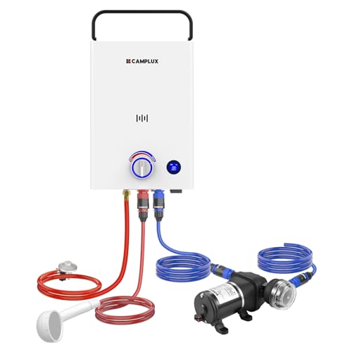 CAMPLUX First 10 Liter Gasdurchlauferhitzer mit Wasserpumpe & Griff, Butan (28-30 mbar)/ Propan (37 mbar), für Campingdusche/Wohnmobilausflug, F10 Pro CAMPLUX First 10 Liter Gasdurchlauferhitzer mit Wasserpumpe & Griff, Butan (28-30 mbar)/ Propan (37 mbar), für Campingdusche/Wohnmobilausflug, F10 Pro von CAMPLUX