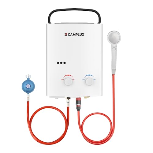 CAMPLUX AY132-DE 5 Liter Tankless Gasdurchlauferhitzer 50mbar, LPG Durchlauferhitzer mit Tragbarer Griff, 10kW, Propan- oder Butangas, Campingdusche von CAMPLUX
