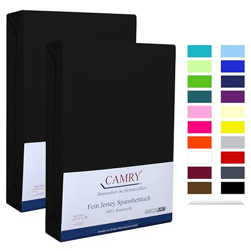 Camry Spannbettlaken 2er-Set 90x200cm - 100x200cm Schwarz Baumwolle Bettlaken Jersey Spannbetttuch Oeko-Tex 100 von CAMRY