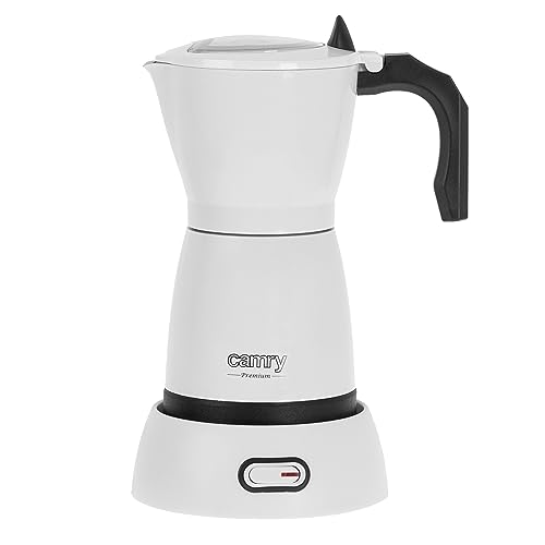 CAMRY - Elektrische Kaffeemaschine Weiß 300 ml - Espressokocher für 6 Espresso-Tassen - Kleiner Camping-Kaffeeautomat - Reise-Kaffeemaschine - Druck-Kaffeemaschine - 360° drehbarer Standfuß von CAMRY