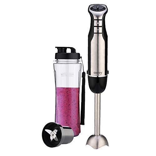 CAMRY CR 4615 Stabmixer, inkl. Trinkflasche mit Verschluss 500 ml, BPA frei, Smoothie Maker, 700 W, leiser Pürierstab für Smoothie, Suppe, Turbo-Taste, Klingen aus Edelstahl, silber/schwarz von CAMRY