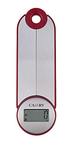 CAMRY Digitale Elektronische Zusammenklappbare Küchenwaage für Reisen Camping Unterwegs, Faltbare Küchenwaage Waage mitnehmen, 5KG/11lb,lb:oz/g fl'oz/ml(Silber-Rot) von CAMRY