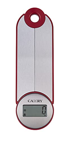 CAMRY Digitale Elektronische Zusammenklappbare Küchenwaage für Reisen Camping Unterwegs Faltbare Küchenwaage Waage mitnehmen, 5KG/11lb, lb:oz/g fl'oz/ml, LCD Anzeige, Größe 7 * 23cm(Silber-Rot) von CAMRY
