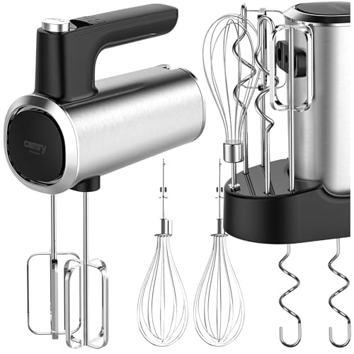 CAMRY Handmixer mit Zubehörständer mit 5 Geschwindigkeitsstufen und Turbo- Handrührgerät 900W - 3 Edelstahl Aufsätze Knethaken Rührbesen Schneebesen - Hand Mixer Kraftvoll und Vielseitig von CAMRY