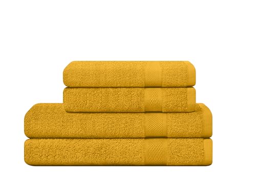 CAMRY Handtuch Set 4-teilig - 2 Badetücher 70x140 cm und 2 Handtücher 50x100 cm aus 100% Baumwolle 500 g/m² - weiche und saugstarke Tücher in Farbe Mustard von CAMRY