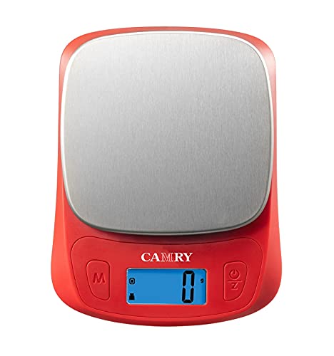 CAMRY Mini Digitale Küchenwaage Kleine Lebensmittelwaage lb/oz/ml/g 5KG/11lb Hochpräzises 1g für Unterwegs Camping Reisen zu Mitnehmen-Rot/Edelstahl von CAMRY
