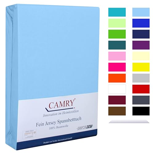 Camry Spannbettlaken 180x200cm - 200x200cm Hellblau Baumwolle Bettlaken Jersey Spannbetttuch Oeko-Tex 100 von CAMRY