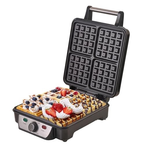 ADLER Camry Waffeleisen, 1500 W Maximalleistung, einstellbare Temperaturregelung, 4 Waffeln, schwarzes von CAMRY