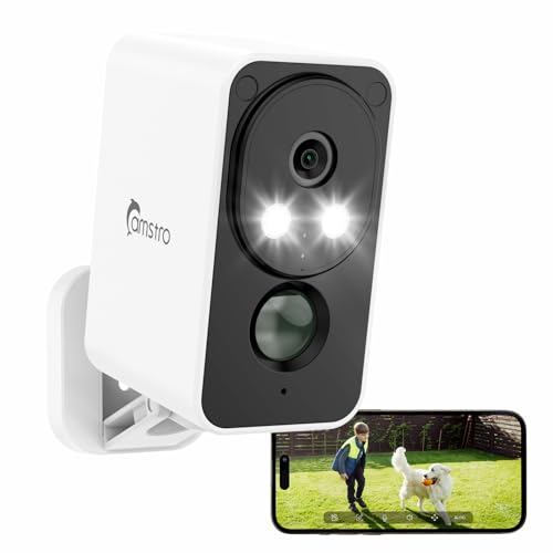 CAMSTRO 2K Überwachungskamera Aussen Akku, WLAN Kabellose Überwachungskamera Außen/Innen mit Farbige Nachtsicht, PIR-Bewegungserkennung, 2-Wege Audio, Cloud/SD Card, Alexa, 2.4 GHz WLAN von CAMSTRO
