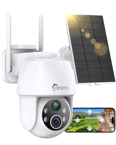 CAMSTRO 2K Überwachungskamera Aussen Solar Akku, 360° PTZ WLAN Kamera Kabellos mit PIR Bewegungsmelder, 5200-mAh Nicht Entfernbarer Akku, Farb-Nachtsicht, 2-Wege-Audio, Cloud/SD Storage, 2,4 GHz WLAN von CAMSTRO