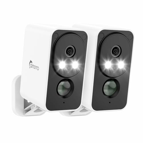 CAMSTRO 2PCS 2K Überwachungskamera Aussen Akku, WLAN Kabellose Überwachungskamera Außen/Innen mit Farbige Nachtsicht, PIR-Bewegungserkennung, 2-Wege Audio, Cloud/SD Card, Alexa, 2.4 GHz WLAN von CAMSTRO